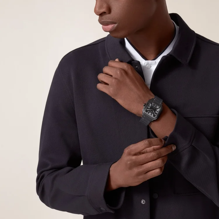 Santos de Cartier watch Black Dial Pose In